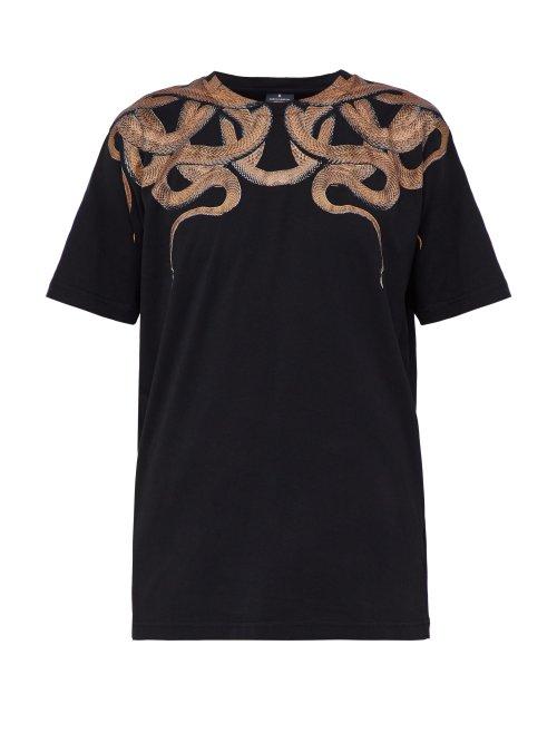 Matchesfashion.com Marcelo Burlon - Snake Print Cotton Jersey T Shirt - Mens - Black Gold