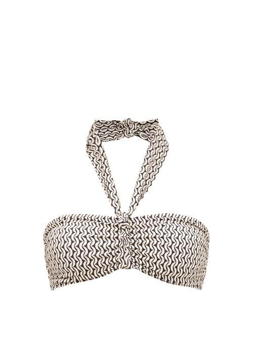 Matchesfashion.com Asceno - The Verona Crescent-print Bandeau Bikini Top - Womens - Cream