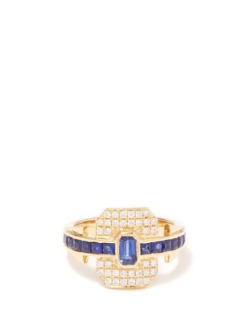 Rainbow K - Shield Diamond, Sapphire & 18kt Gold Ring - Womens - Gold Multi