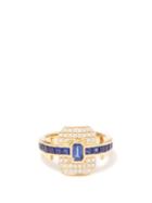 Rainbow K - Shield Diamond, Sapphire & 18kt Gold Ring - Womens - Gold Multi