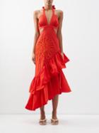 Johanna Ortiz - Creencias Colectivas Halterneck Cotton Dress - Womens - Red