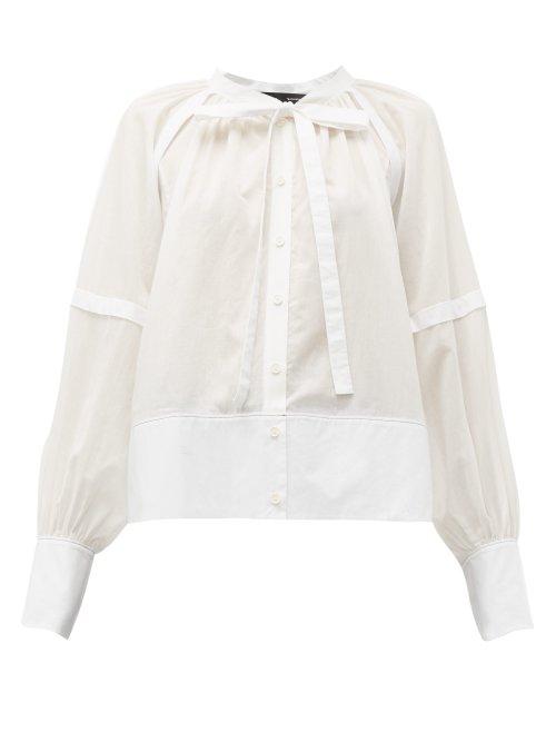 Matchesfashion.com Proenza Schouler - Tie Neck Cotton Voile Blouse - Womens - White