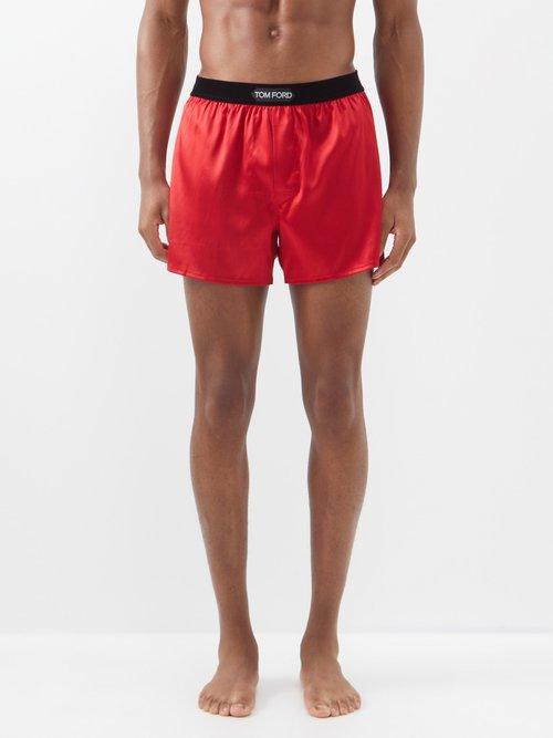 Tom Ford - Logo-patch Silk-blend Satin Boxer Shorts - Mens - Red