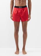 Tom Ford - Logo-patch Silk-blend Satin Boxer Shorts - Mens - Red
