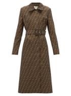 Matchesfashion.com Fendi - Ff-jacquard Belted Canvas Trench Coat - Womens - Brown Multi