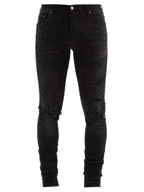 Matchesfashion.com Amiri - Old English Logo-appliqu Distressed Skinny Jeans - Mens - Black