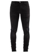 Matchesfashion.com Amiri - Old English Logo-appliqu Distressed Skinny Jeans - Mens - Black