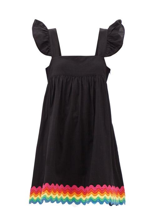 Juliet Dunn - Ruffled-strap Ric-rac Trim Cotton Midi Dress - Womens - Black Multi