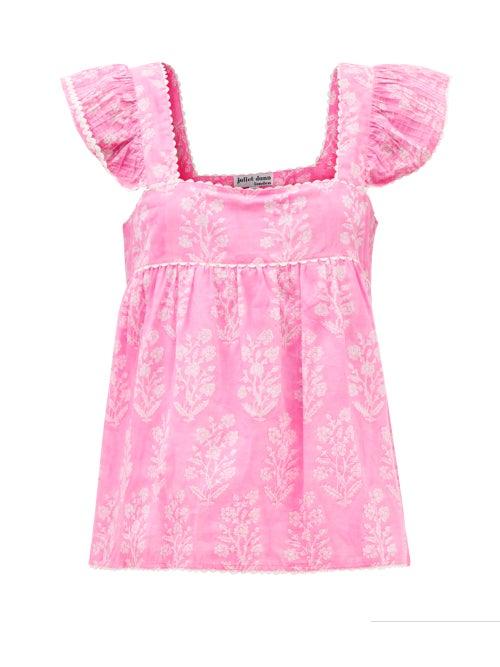 Juliet Dunn - Scalloped Floral-print Cotton-voile Top - Womens - Pink Print