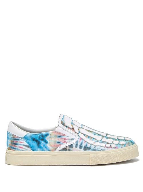 Matchesfashion.com Amiri - Skeleton Appliqu Tie-dye Canvas Slip-on Trainers - Mens - White Multi