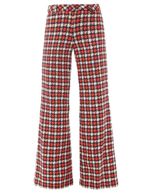 Matchesfashion.com Goat - Kipling Wool-blend Lochcarron Flared Trousers - Womens - Red Multi