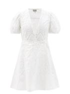 Ladies Rtw Ganni - Crossover Broderie-anglaise Organic-cotton Dress - Womens - White