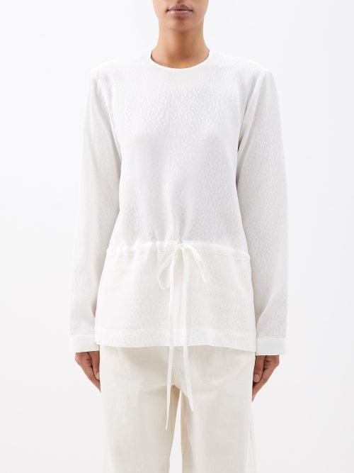 Raey - Drawstring-waist Spot Jacquard Top - Womens - Ivory