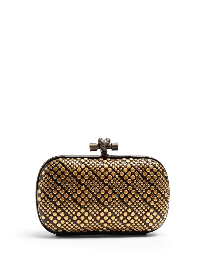 Bottega Veneta Knot Studded Snakeskin Clutch