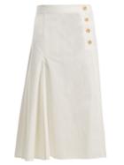 Joseph Side-button Cotton-chino Midi Skirt