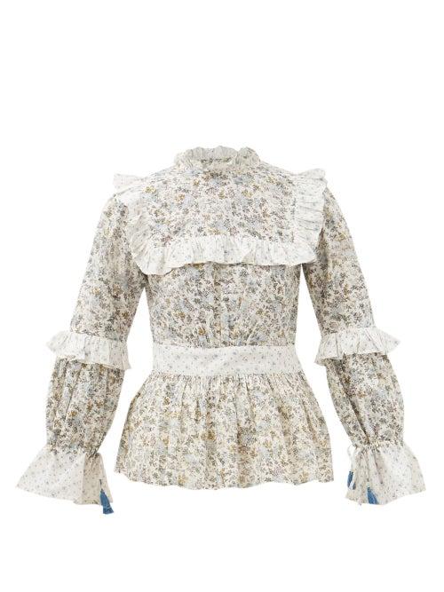 D'ascoli - Greta Floral-print Cotton Blouse - Womens - Blue Multi
