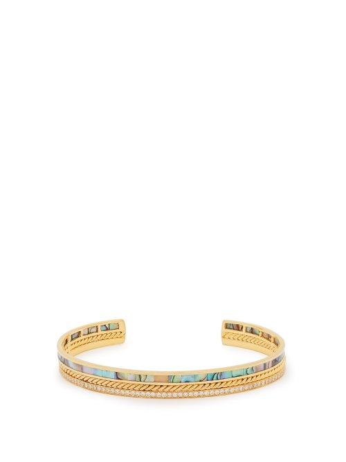 Matchesfashion.com Patcharavipa - 18kt Gold, Mother Of Pearl And Diamond Pav Bangle - Womens - Gold