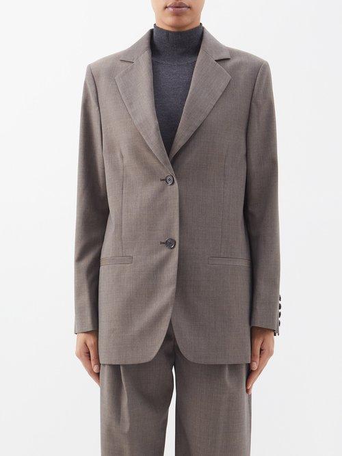 Toteme - Single-breasted Wool Blazer - Womens - Dark Brown