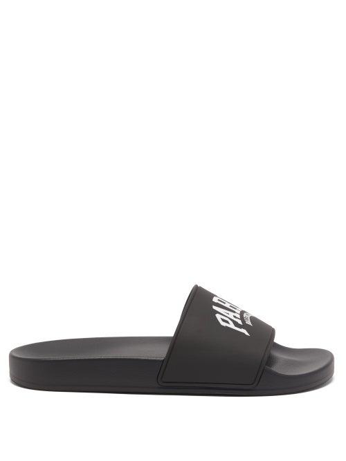Balenciaga - Paris Logo-print Rubber Slides - Womens - Black White