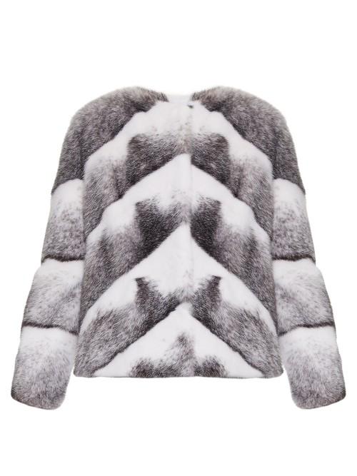 Lilly E Violetta Sarah Chevron Collarless Mink-fur Jacket