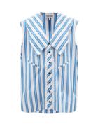 Ladies Rtw Ganni - Chelsea-collar Striped Organic-cotton Shirt - Womens - Blue White