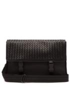 Matchesfashion.com Bottega Veneta - Intrecciato Leather And Canvas Messenger Bag - Mens - Black Grey
