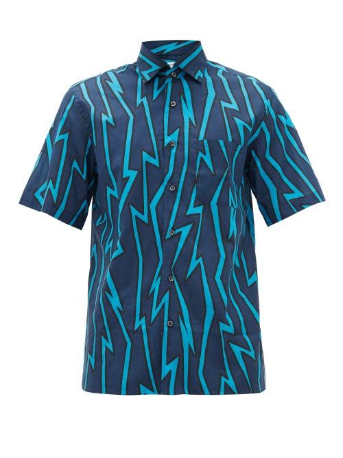 Matchesfashion.com Cobra S.c. - Lightning-print Cotton Shirt - Mens - Blue