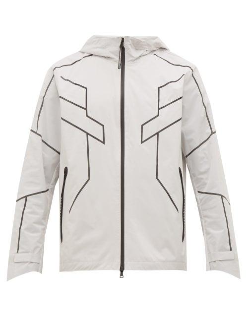 Matchesfashion.com Blackbarrett By Neil Barrett - Geometric Print Reflective Zip Through Jacket - Mens - Silver