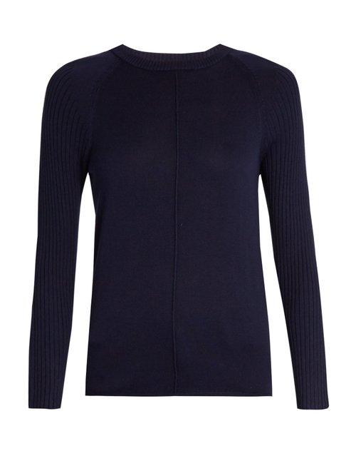 Matchesfashion.com Frame - Round Neck Silk And Cashmere Blend Sweater - Womens - Navy