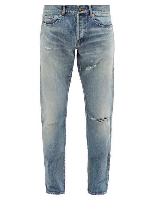 Matchesfashion.com Saint Laurent - Slim-leg Distressed Denim Jeans - Mens - Light Blue