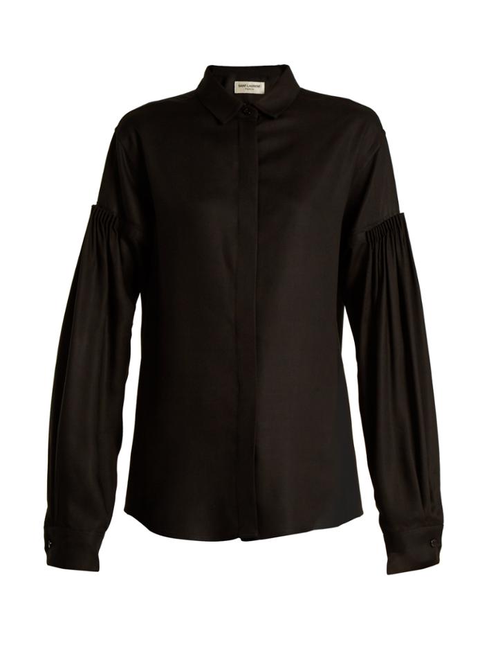 Saint Laurent Point-collar Gathered-sleeve Shirt