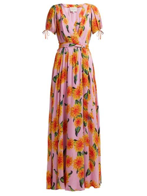 Matchesfashion.com Carolina Herrera - Dahlia Print Silk Gown - Womens - Pink Print