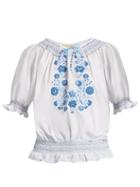 Matchesfashion.com Muzungu Sisters - Dora Embroidered Cotton Top - Womens - Blue White