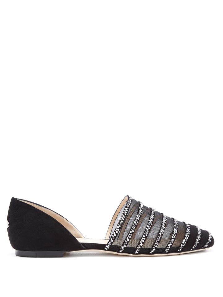 Jimmy Choo Globe Crystal-embellished Mesh And Suede Flats