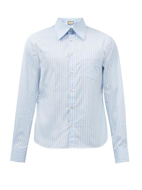 Gucci - Logo-embroidered Stripe Cotton-poplin Shirt - Mens - Blue Multi