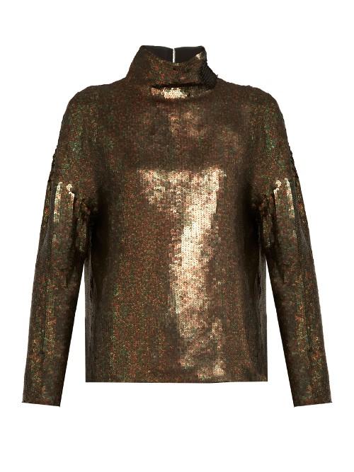 Tibi Sequin-embellished Roll-neck Top