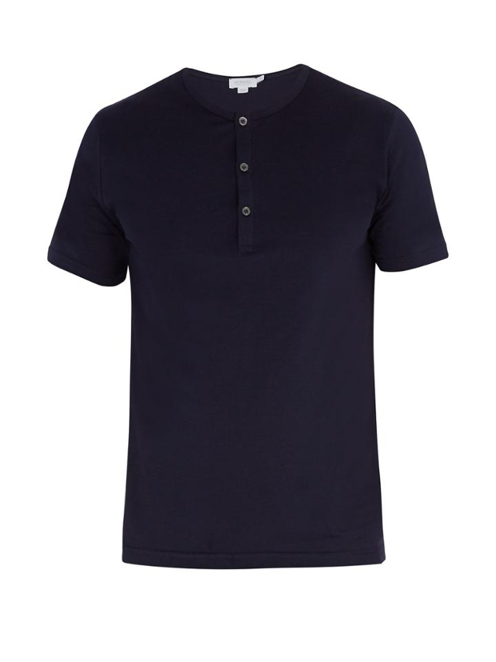 Sunspel Henley Short-sleeved Cotton T-shirt