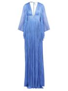 Matchesfashion.com Maria Lucia Hohan - Zakiya Pleated Metallic Silk Maxi Dress - Womens - Blue