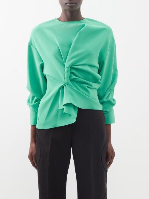 A.w.a.k.e. Mode - Gathered Asymmetric Crepe Blouse - Womens - Green