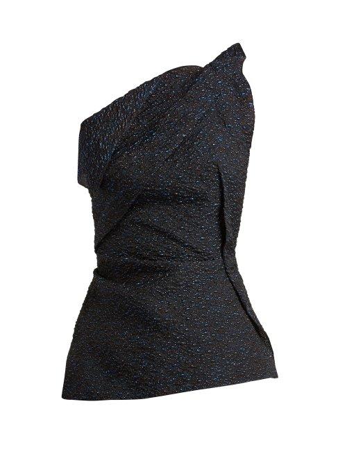 Matchesfashion.com Roland Mouret - Braxton One Shoulder Jacquard Top - Womens - Navy Multi