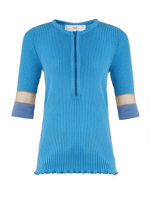 Matchesfashion.com Toga - Teleco Mesh Insert Ribbed Knit Sweater - Womens - Light Blue