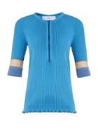 Matchesfashion.com Toga - Teleco Mesh Insert Ribbed Knit Sweater - Womens - Light Blue
