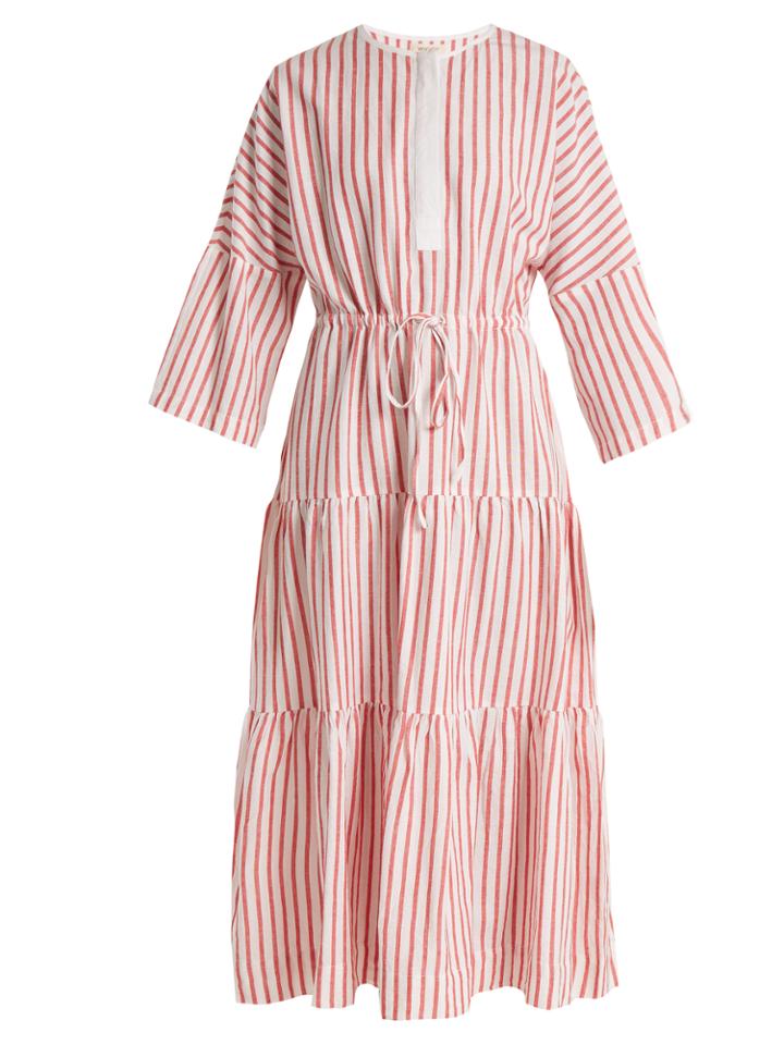 Wiggy Kit Tiered Ruffled Striped Cotton-blend Maxi Dress
