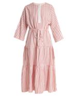 Wiggy Kit Tiered Ruffled Striped Cotton-blend Maxi Dress