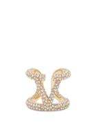 Matchesfashion.com Valentino Garavani - Crystal-embellished V-logo Ring - Womens - Gold