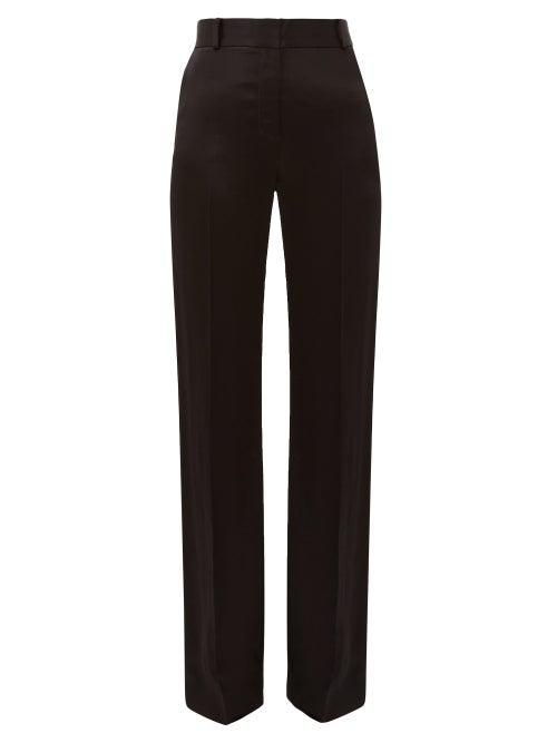 Matchesfashion.com Bella Freud - David Herringbone-satin Flared Tailored Trousers - Womens - Black