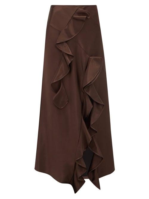 Matchesfashion.com Ellery - Salero Ruffled Satin Skirt - Womens - Dark Brown