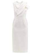 Ladies Rtw Roksanda - Flandre Draped-crepe Dress - Womens - Ivory Multi
