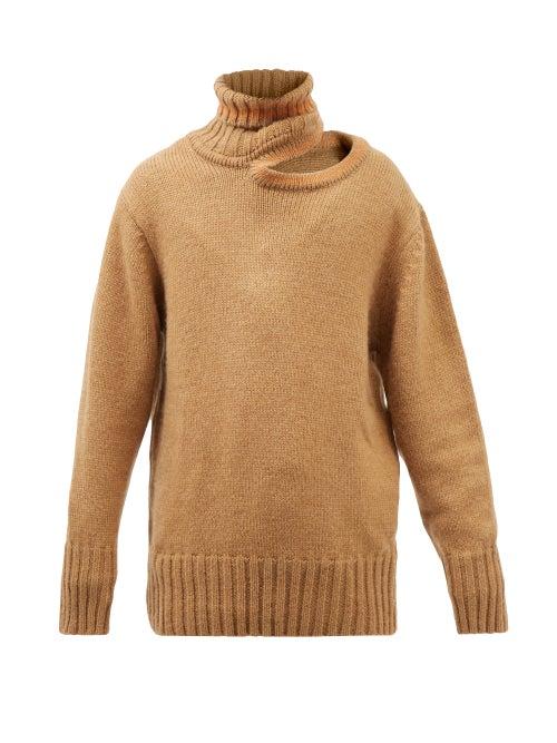 Y/project - Cutout Roll-neck Oversized Knit Sweater - Mens - Beige