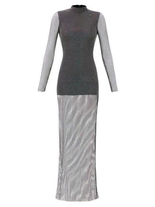 Matchesfashion.com David Koma - Open-back Crystal-embellished Mesh Maxi Dress - Womens - Black